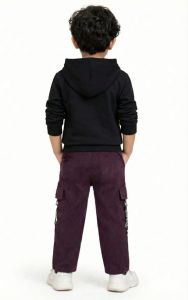 Black and Purple Trendy Boys Printed Hoodie Co-Ord Set