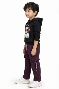 Black and Purple Trendy Boys Printed Hoodie Co-Ord Set