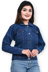 Fashionable Dark Blue Ladies Denim Jacket