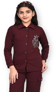 Girls Maroon Fashion Co-Ord Set