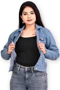 Trendy Light Blue Ladies Denim Jacket