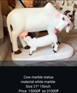 White Marble Cow And Calf Statue