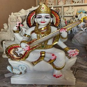 White and Golden Marble Saraswati Mata Statue