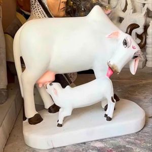 White Marble Cow And Calf Statue
