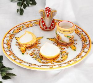 White Marble Pooja Thali