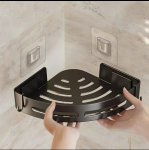 Black Plastic Wall Mounted Bathroom Corner Shelf