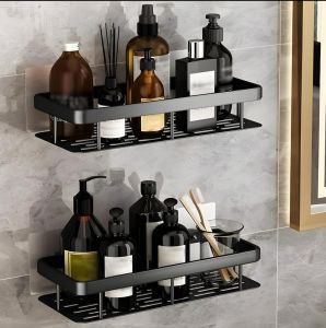 Black Plastic Wall Mounted Bathroom Shelf
