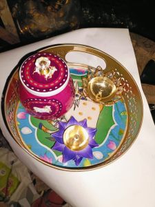 Pichwai Metal Tray with Jar Diya