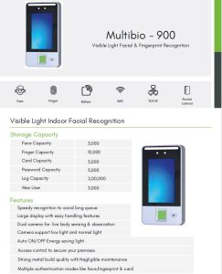Multibio 900- Visible Light Facial &AMP; Fingerprint Recognition System