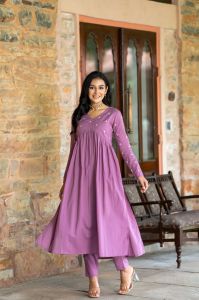 Simple Embroidery Kurti Lavender