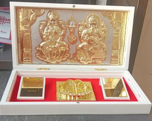 Laxmi Charan Paduka Gold Plated Photo Frame Box
