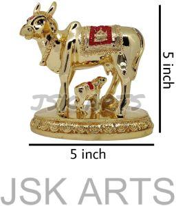 Golden Kamdhenu Cow Calf Statue