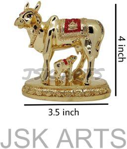 Golden Kamdhenu Cow Calf Statue