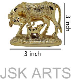 Golden Kamdhenu Cow Calf Statue