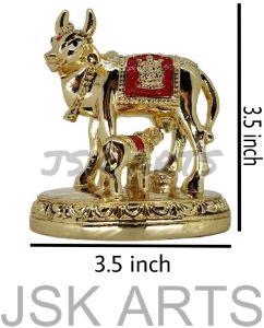 Golden Kamdhenu Cow Calf Statue