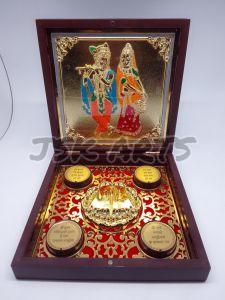 Shree Radha Krishna Gold Plated Photo Frame Box