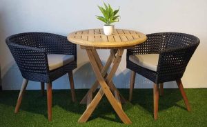 2 Seater Teak Wood Wicker Chair Table Set