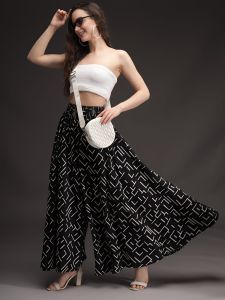 Ladies Black Printed Wide Leg Palazzo