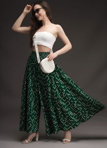 Ladies Green Printed Wide Leg Palazzo