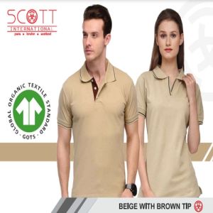 Cotton Scott International Beige with Brown Tip Polo T-Shirt Set