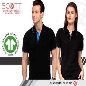 Cotton Scott International Black With Blue Tip Polo T-Shirt Set