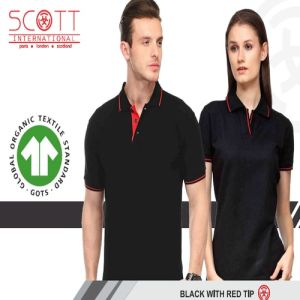 Cotton Scott International Black With Red Tip Polo T-Shirt Set