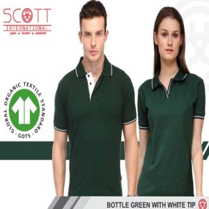 Cotton Scott International Bottle Green With White Tip Polo T-Shirt Set