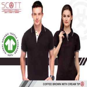 Cotton Scott International Coffee Brown with Cream Tip Polo T-Shirt Set