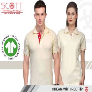 Cotton Scott International Cream with Red Tip Polo T-Shirt Set