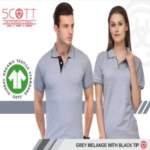 Cotton Scott International Grey Melange With Black Tip Polo T-Shirt Set