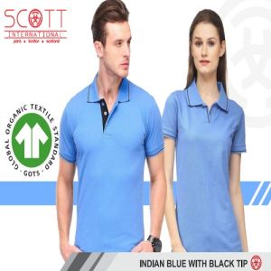 Cotton Scott International Indian Blue with Black Tip Polo T-Shirt Set