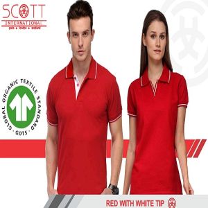 Cotton Scott International Red With White Tip Polo T-Shirt Set