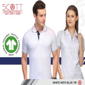 Cotton Scott International White With Blue Tip Polo T-Shirt Set