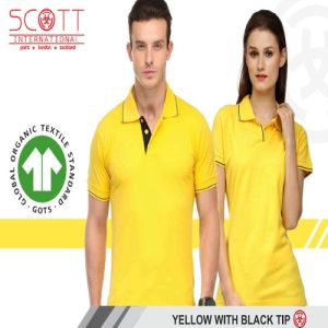 Cotton Scott International Yellow with Black Tip Polo T-Shirt Set