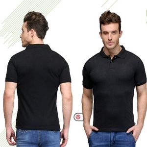 Mens Black Cotton Regular Fit Polo T-Shirt