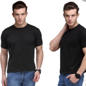 Mens Black Cotton Round Neck T-Shirt