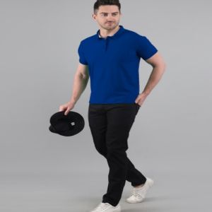 Mens Blue Cotton Polo T-Shirt