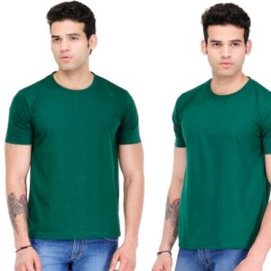 Mens Bottle Green Cotton Round Neck T-Shirt