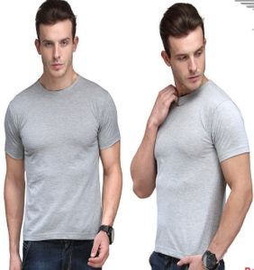 Mens Grey Milange Cotton Round Neck T-Shirt