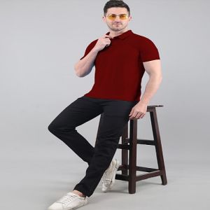 Mens Maroon Cotton Polo T-Shirt