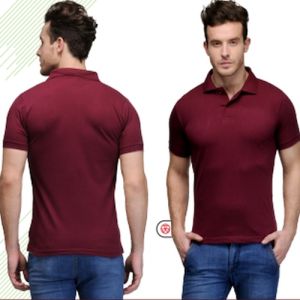 Mens Maroon Cotton Regular Fit Polo T-Shirt
