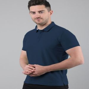 Mens Matt Blue Cotton Polo T-Shirt
