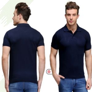 Mens Navy Blue Cotton Regular Fit Polo T-Shirt