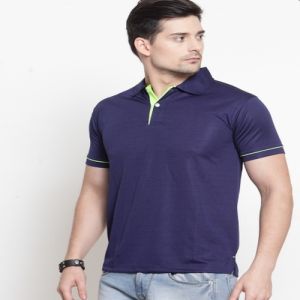 Mens Navy Blue with Green Tip Scott Dry Fit Polo T-Shirt