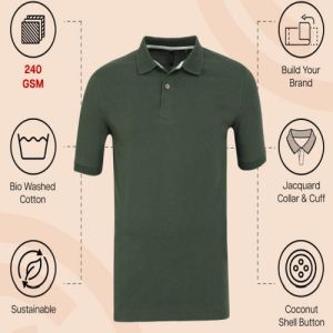 Mens Olive Green Cotton Jacquard Polo T-Shirt