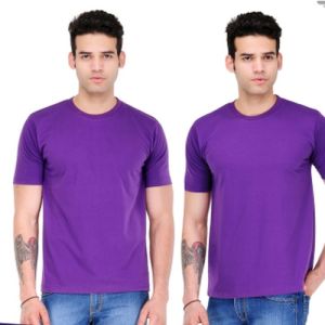 Mens Purple Cotton Round Neck T-Shirt