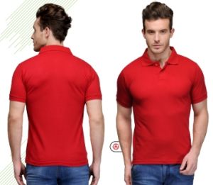 Mens Red Cotton Regular Fit Polo T-Shirt