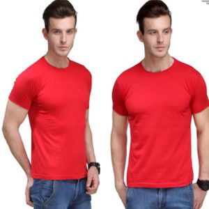 Mens Red Cotton Round Neck T-Shirt