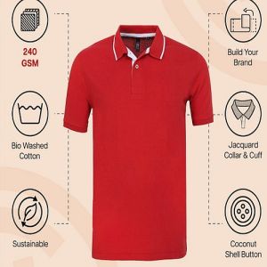Mens Red with White Tip Cotton Jacquard Polo T-Shirt