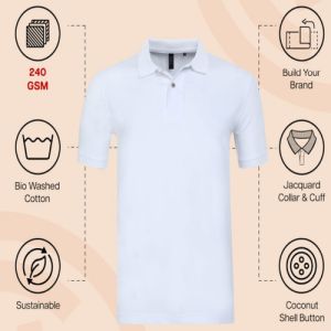 Mens White Cotton Jacquard Polo T-Shirt